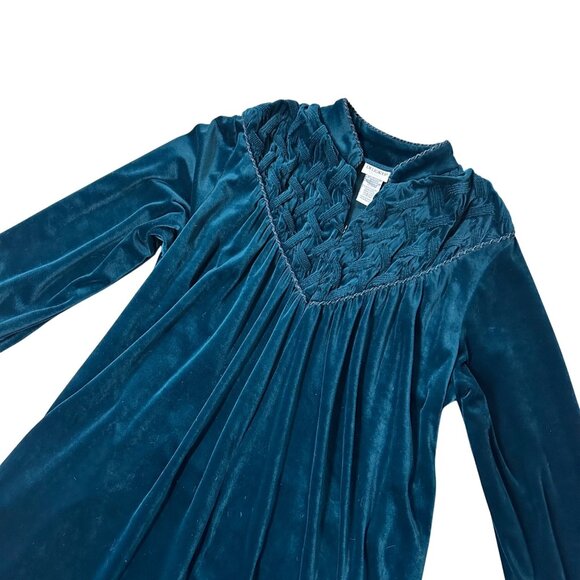 Vintage Nightgown Robe Duster Delicates Velvet Velour Dark Teal Long Medium - Picture 1 of 6
